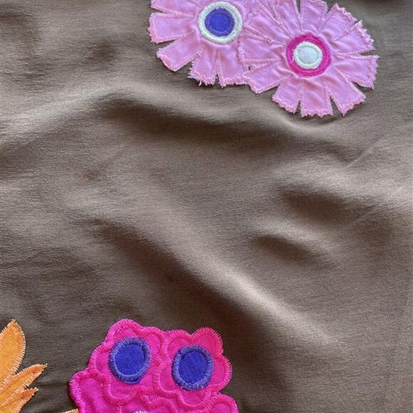 Vtg Y2K Anthropologie Lapis 100% Silk Floral Appliqué Brown Pink Skirt Sz Large - Picture 7 of 10